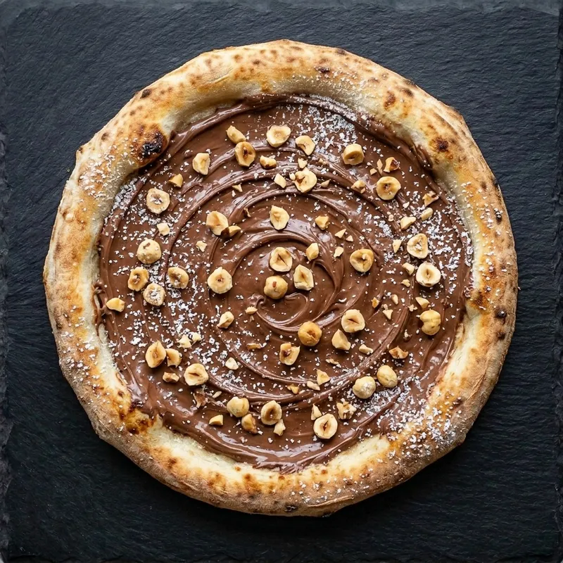 Nutella dessert pizza with roasted hazelnuts
